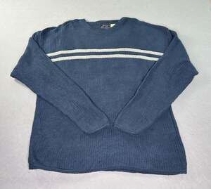 Vintage Peconic Bay Traders Sweater Mens L Blue Striped Knit Crewneck USA